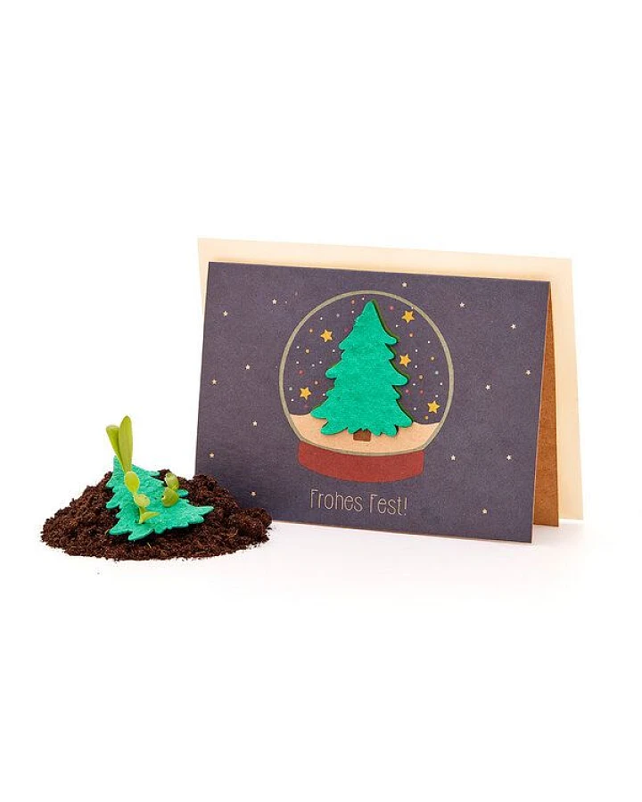 Die Stadtgärtner Nachhaltige Weihnachtskarte zum Einpflanzen mit Schneekugel-Motiv inkl. Umschlag