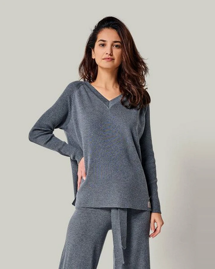 YOU LOOK PERFECT 100% Merino Strickpullover mit V-Ausschnitt "Dorina"