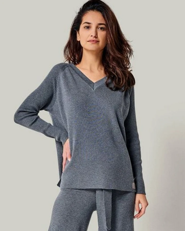 YOU LOOK PERFECT 100% Merino Strickpullover mit V-Ausschnitt "Dorina"