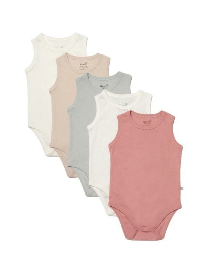 Biorganic 5er-Pack Baby Body Unisex Ärmellos für Jungen und Mädchen, 100% Bio-Baumwolle, GOTS-zertifiziert, mit praktischen Druckknöpfen im Schritt
