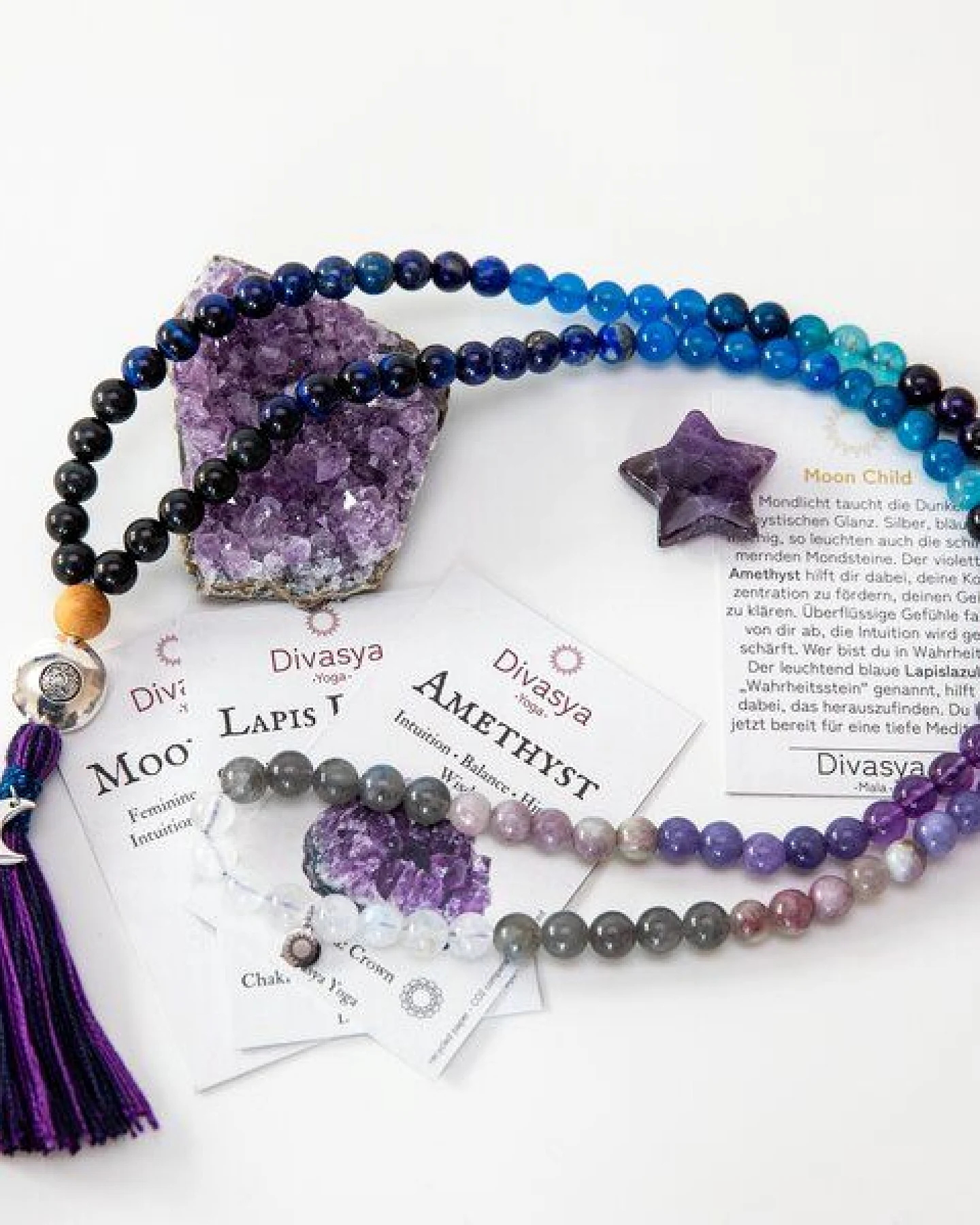 Divasya Mala-Kette "Moon Child" aus Amethyst- Mondstein- Lapislazuli (u.a.) – Ansicht 3