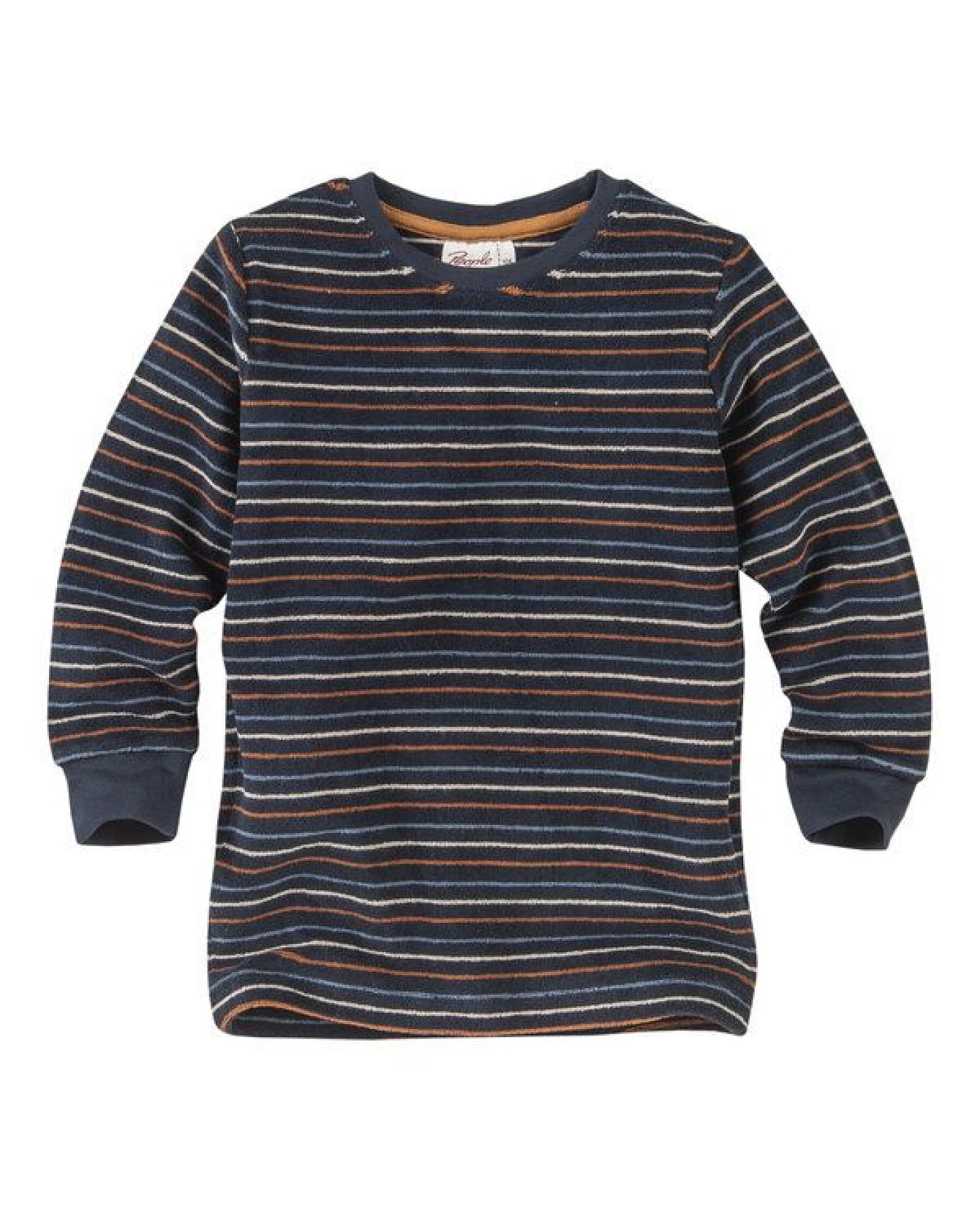 People Wear Organic Pyjama, Langarm Frottée-Schlafanzug, dunkelblau-bunt-geringelt, 100% Baumwolle (Bio) – Ansicht 2