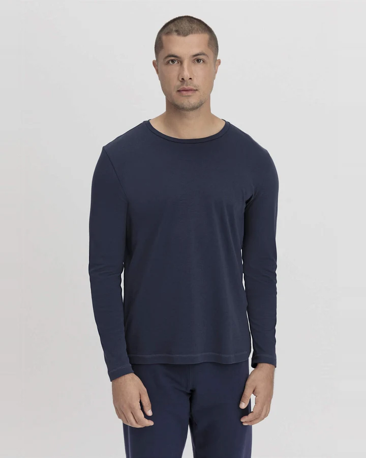 hessnatur Herren Longsleeve PURE NATURE aus Bio-Baumwolle - blau - Größe 46