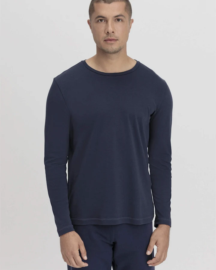 hessnatur Herren Longsleeve PURE NATURE aus Bio-Baumwolle - blau - Größe 46