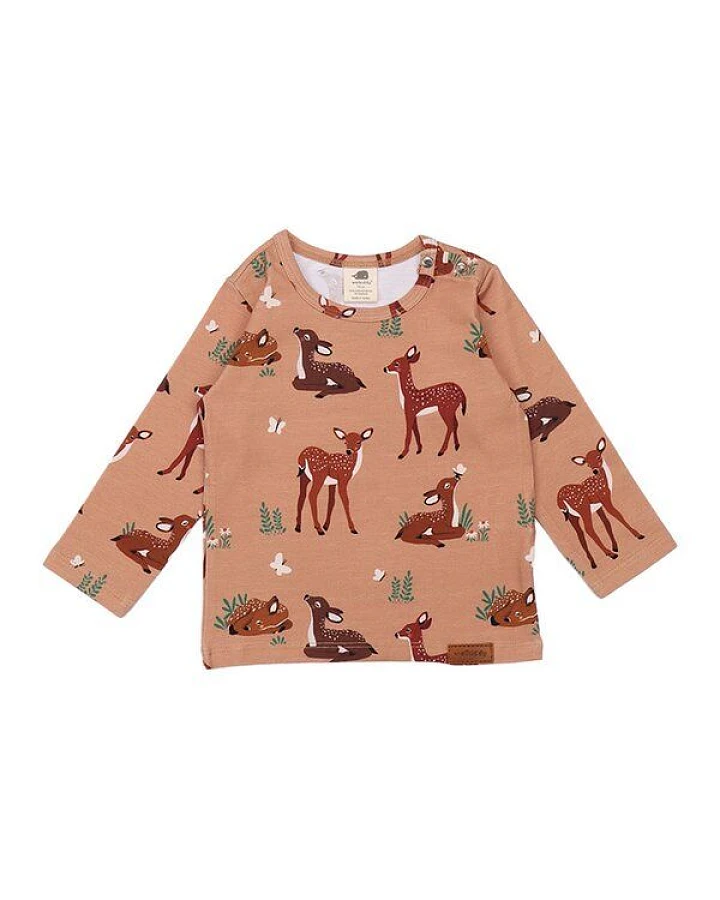 Baby Langarmshirt GOTS zertifiziert, Bio-Baumwolle, rosa, Tiermuster, weich, elastisch (5% Elasthan) – Walkiddy