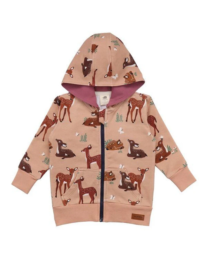 Baby Kapuzenjacke GOTS zertifiziert, rosa, Pferde-Allover, Reißverschluss, weich – Walkiddy