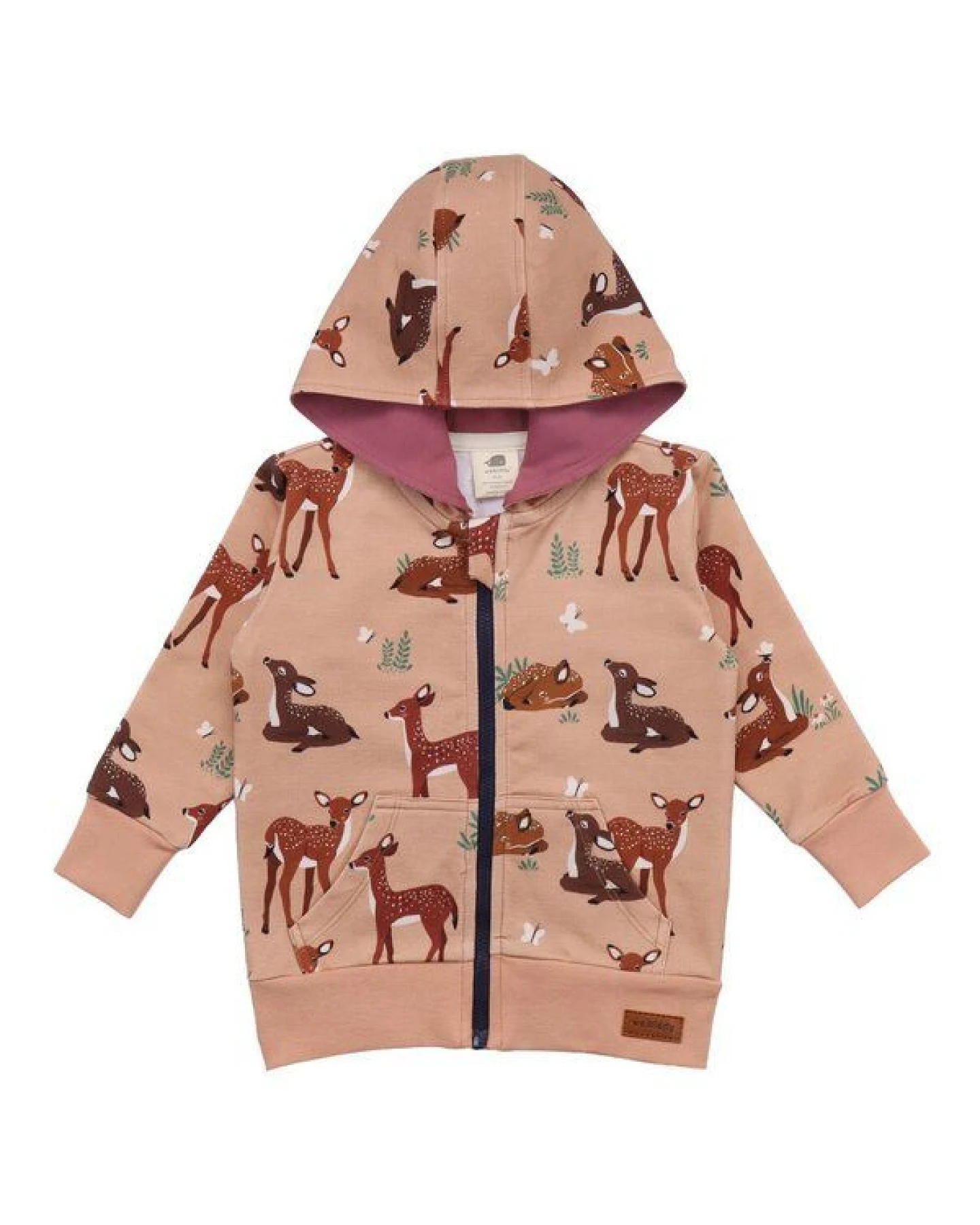 Baby Kapuzenjacke GOTS zertifiziert, rosa, Pferde-Allover, Reißverschluss, weich – Walkiddy – Ansicht 2