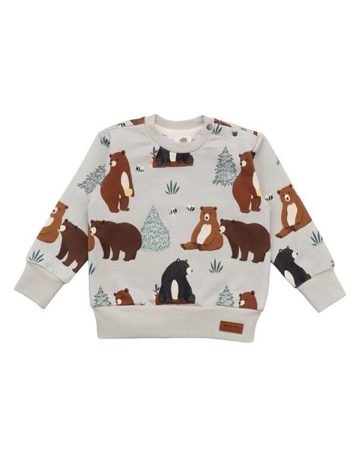 Baby Sweatshirt GOTS zertifiziert, 95% Bio-Baumwolle, beige, Bären-Allover, weich & bequem – Walkiddy