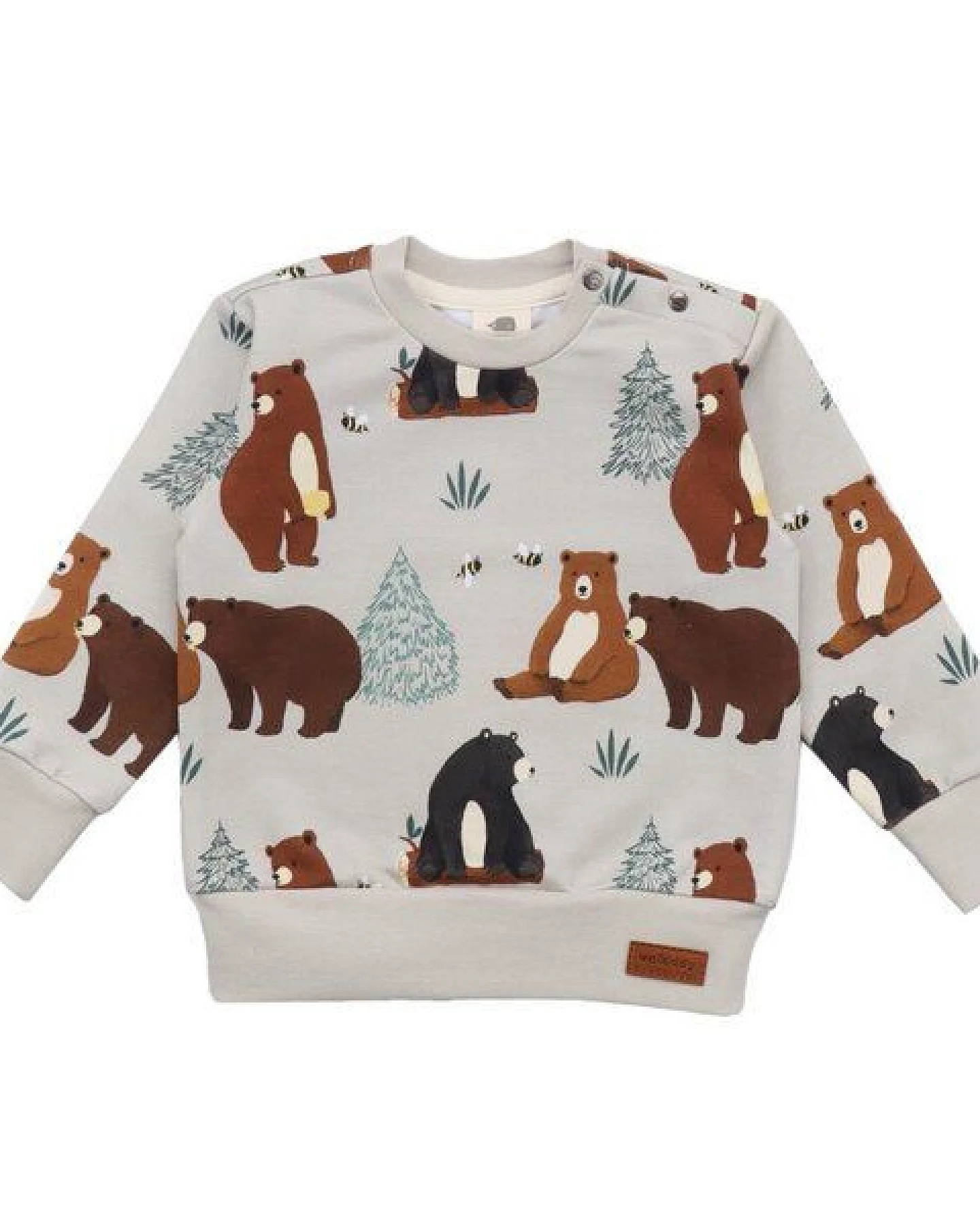 Baby Sweatshirt GOTS zertifiziert, 95% Bio-Baumwolle, beige, Bären-Allover, weich & bequem – Walkiddy – Ansicht 2