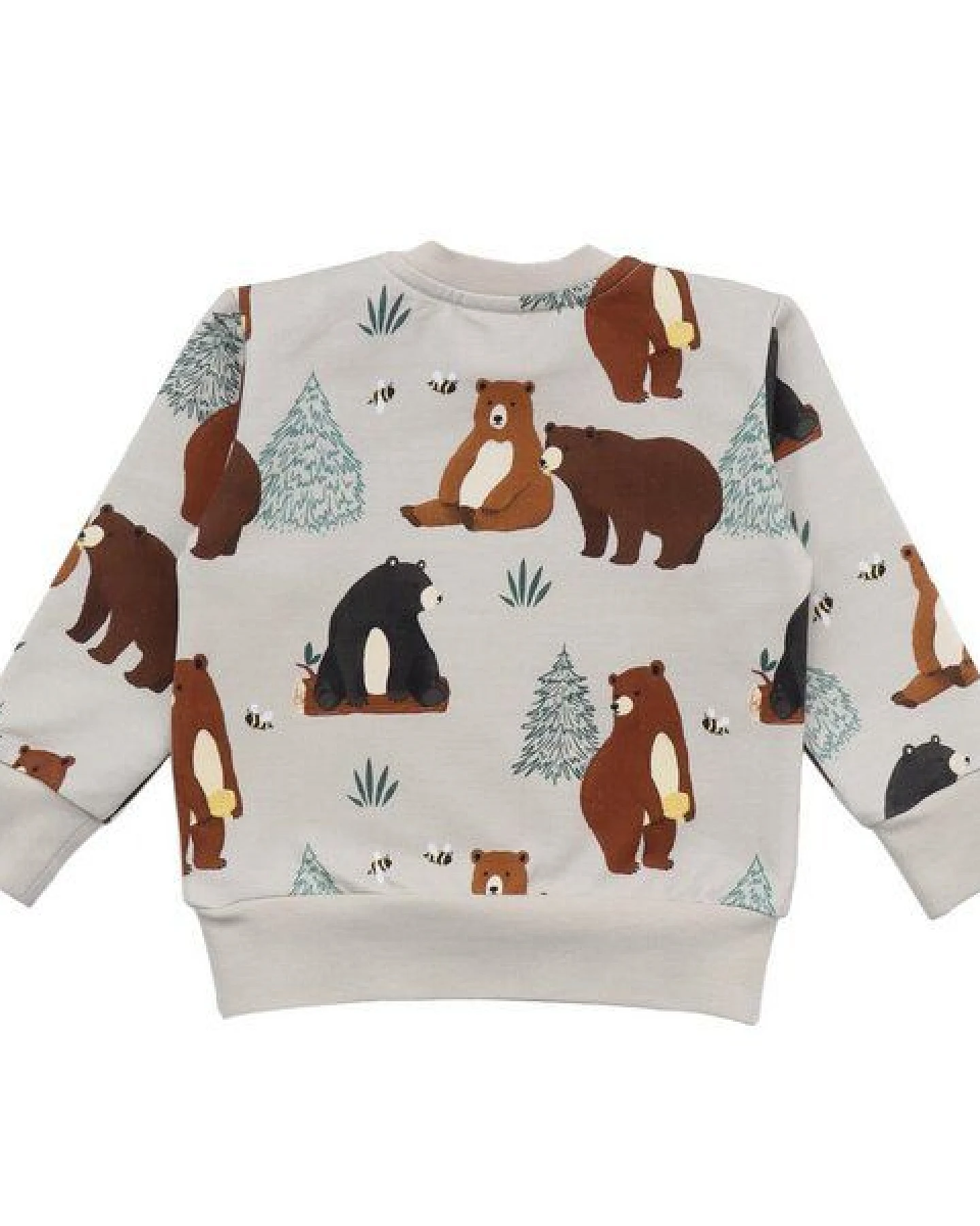 Baby Sweatshirt GOTS zertifiziert, 95% Bio-Baumwolle, beige, Bären-Allover, weich & bequem – Walkiddy – Ansicht 3