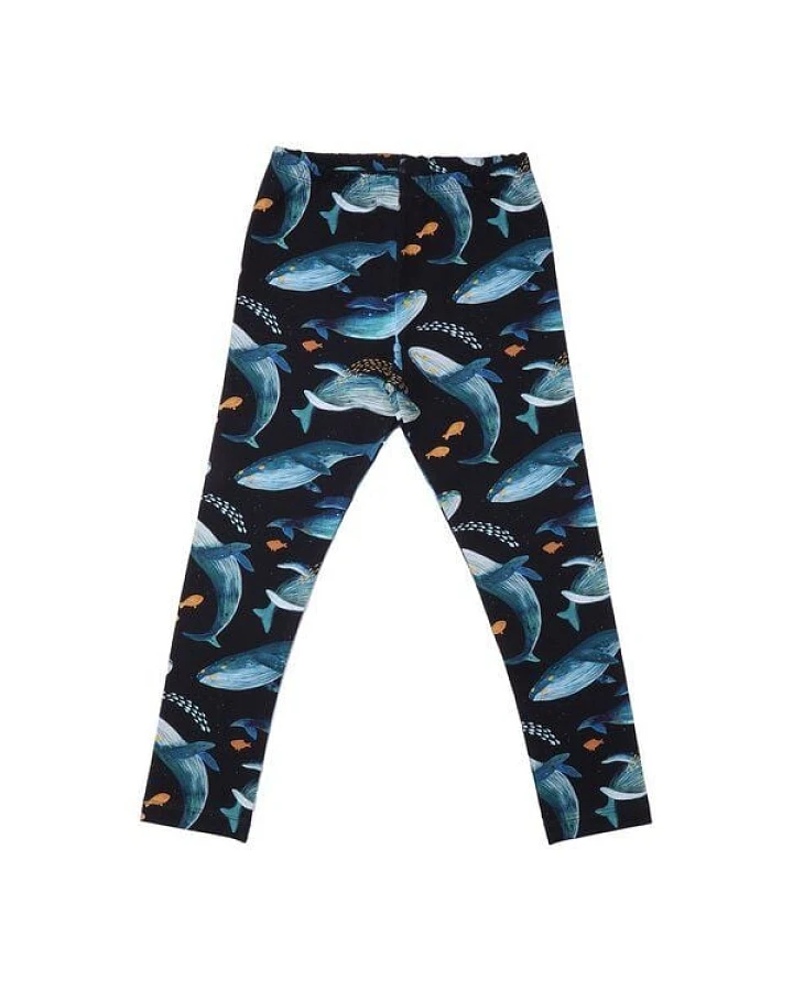 Kleinkinder Leggings GOTS zertifiziert, marineblau, Wal-Allover „Humpback Whale“, Bio-Baumwolle, weich – Walkiddy
