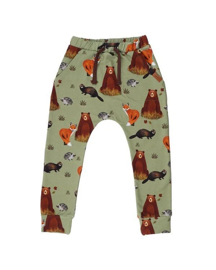 Kinder Jogginghose GOTS zertifiziert Bio-Baumwolle Grün Allover-Print Tipi-Motiv elastischer Bund – Walkiddy
