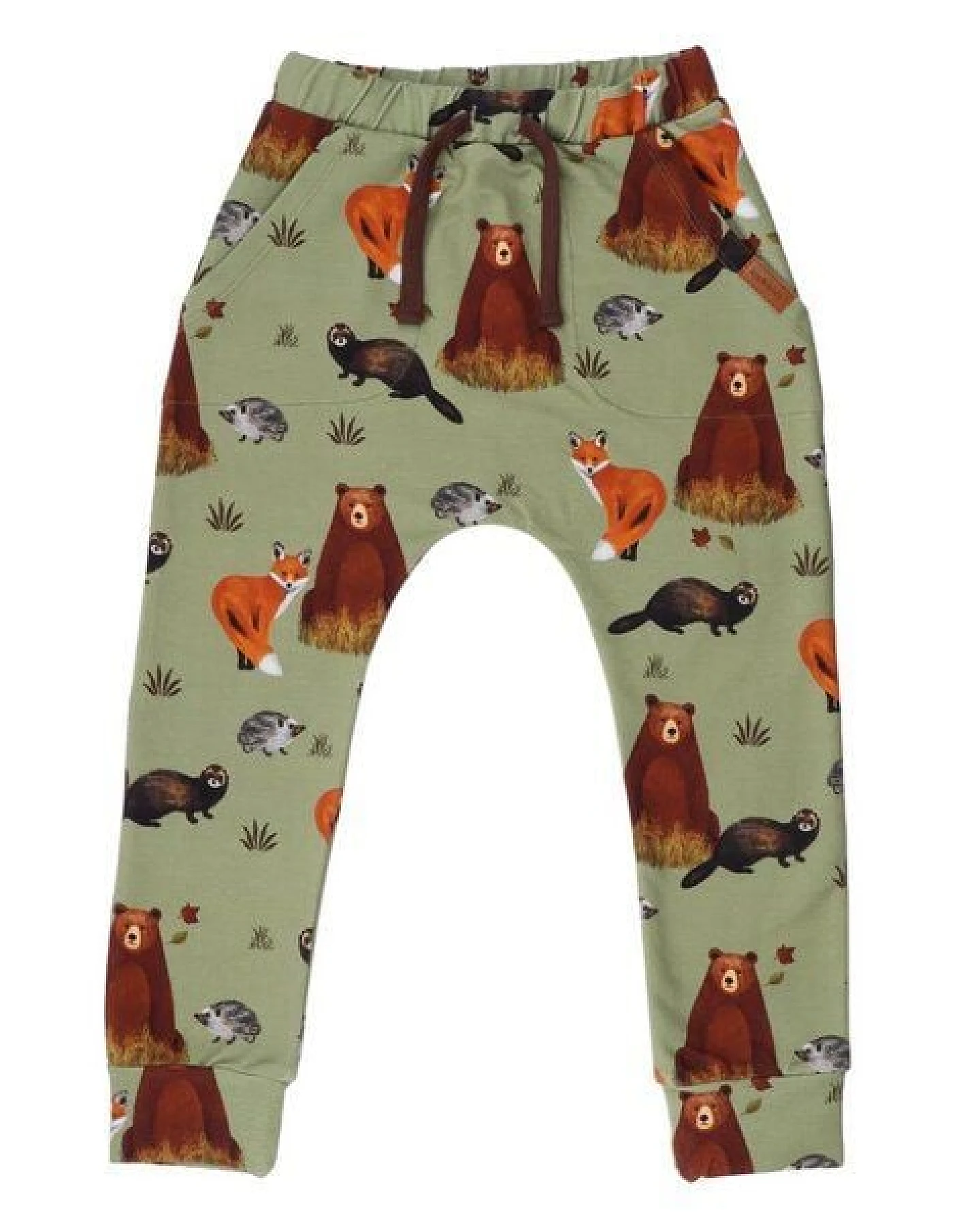 Kinder Jogginghose GOTS zertifiziert Bio-Baumwolle Grün Allover-Print Tipi-Motiv elastischer Bund – Walkiddy – Ansicht 2