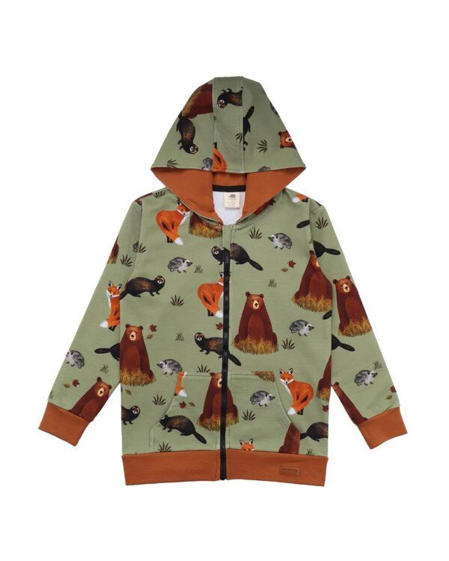 Kinder Sweatjacke GOTS zertifiziert Bio-Baumwolle, Grün, Waldmuster, Walkiddy – Ansicht 2