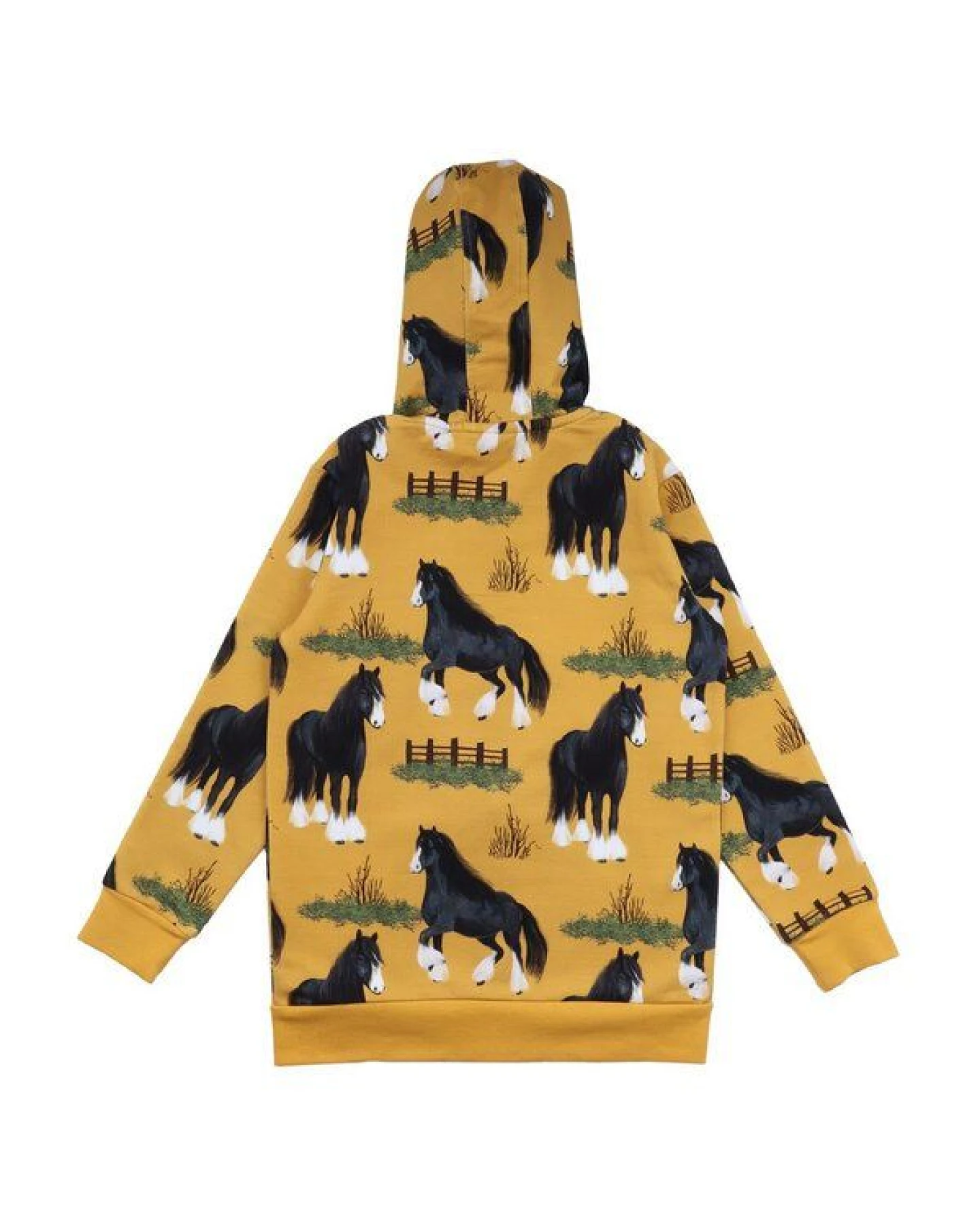 Kinder Kapuzenjacke Bio-Baumwolle GOTS Shire Horses Gelb von Walkiddy, weiche Sweatjacke mit Pferdeprint, durchgehendem Reißverschluss, Kapuze, Taschen, nachhaltig und alltagstauglich – Ansicht 3