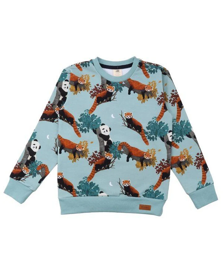 Baby Sweatshirt GOTS zertifiziert, blau, „Panda Friends“ Allover, Bio-Baumwolle, weich – Walkiddy