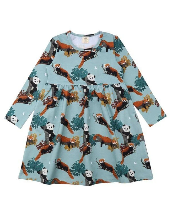 Baby Langarmkleid GOTS zertifiziert, 95% Bio-Baumwolle, blau, „Panda Friends“, weich & elastisch – Walkiddy