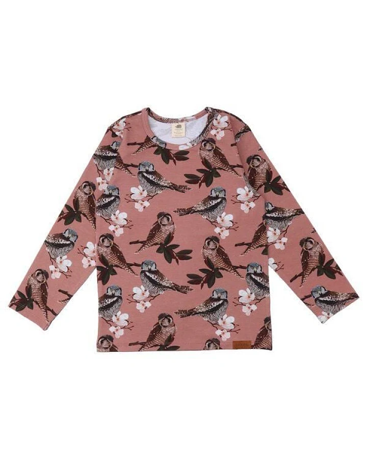 Kinder Langarmshirt Bio-Baumwolle, Altrosa, Eulen-Muster, Walkiddy