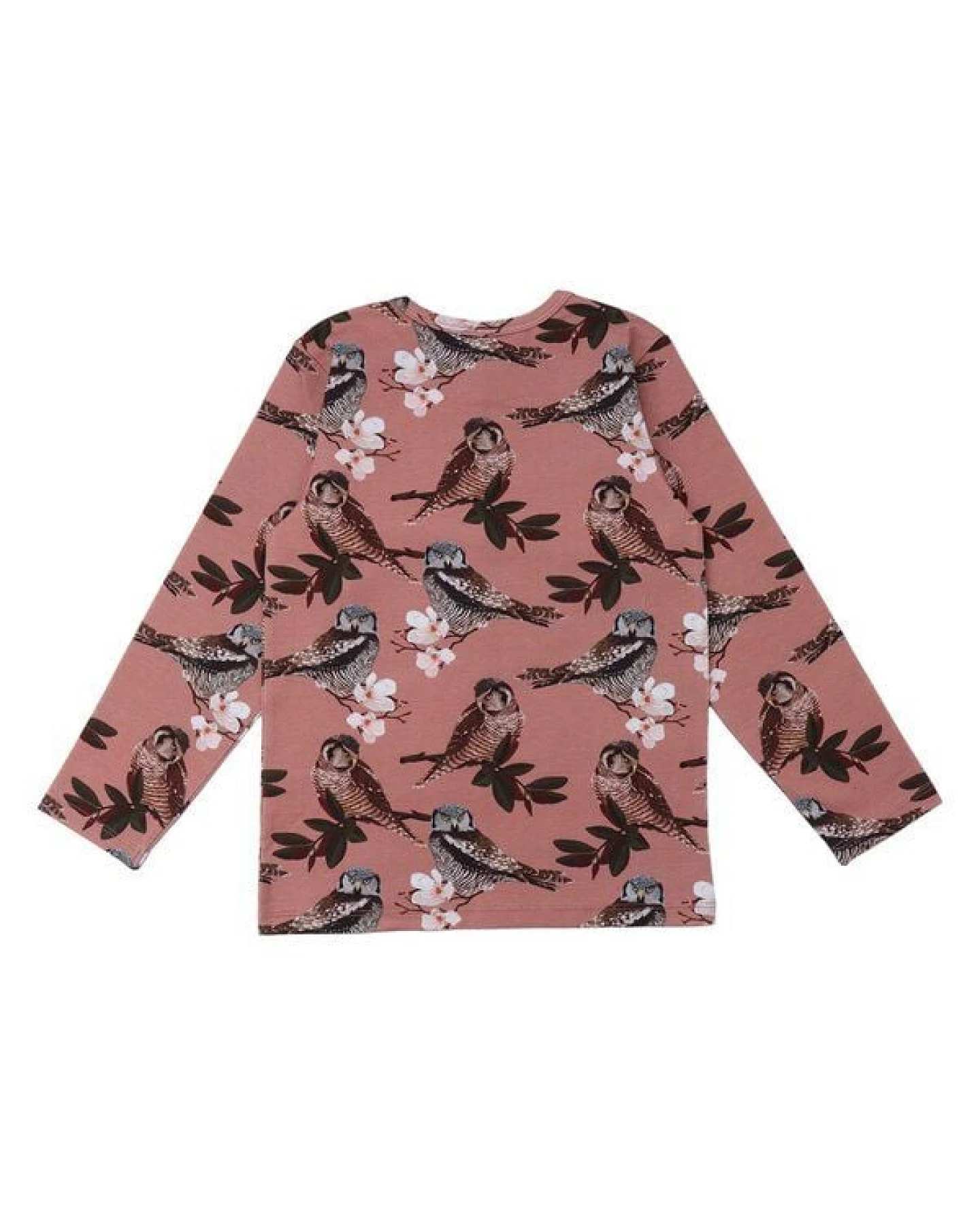 Kinder Langarmshirt Bio-Baumwolle, Altrosa, Eulen-Muster, Walkiddy – Ansicht 3