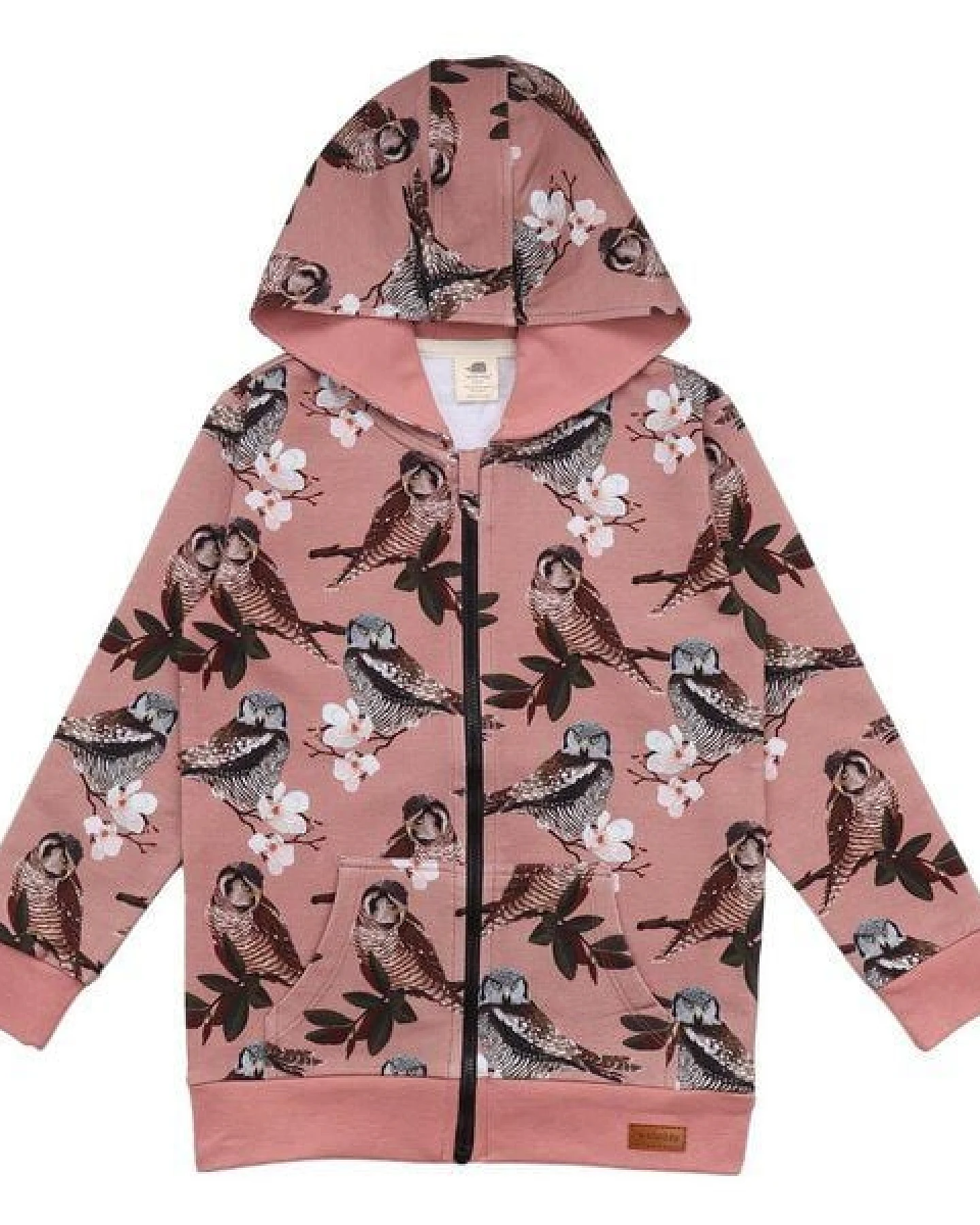 Baby Kapuzenjacke GOTS zertifiziert – Rosa mit Eulenmotiv, Reißverschluss, weich & bequem – Ansicht 2
