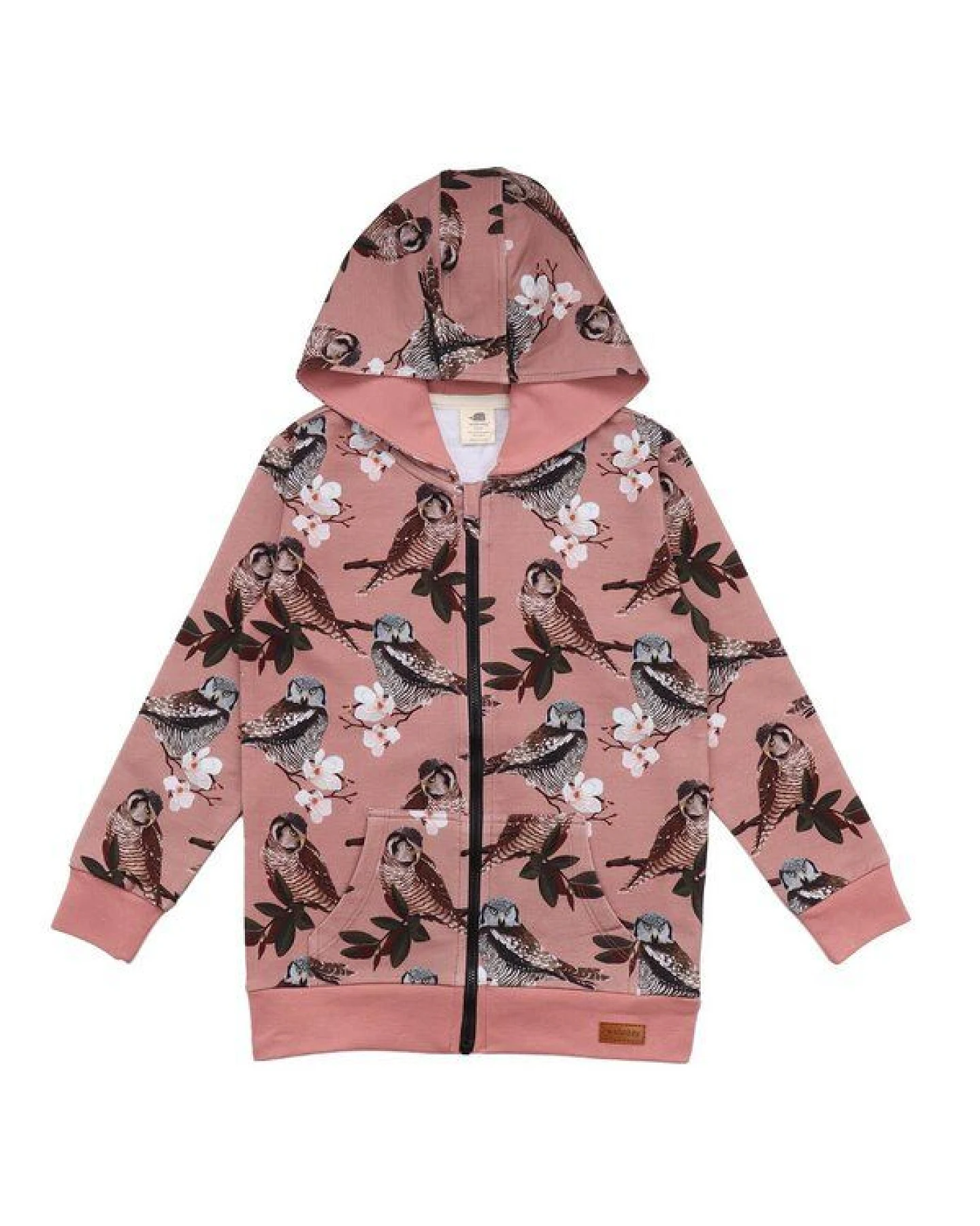 Baby Kapuzenjacke GOTS zertifiziert – Rosa mit Eulenmotiv, Reißverschluss, weich & bequem – Ansicht 2