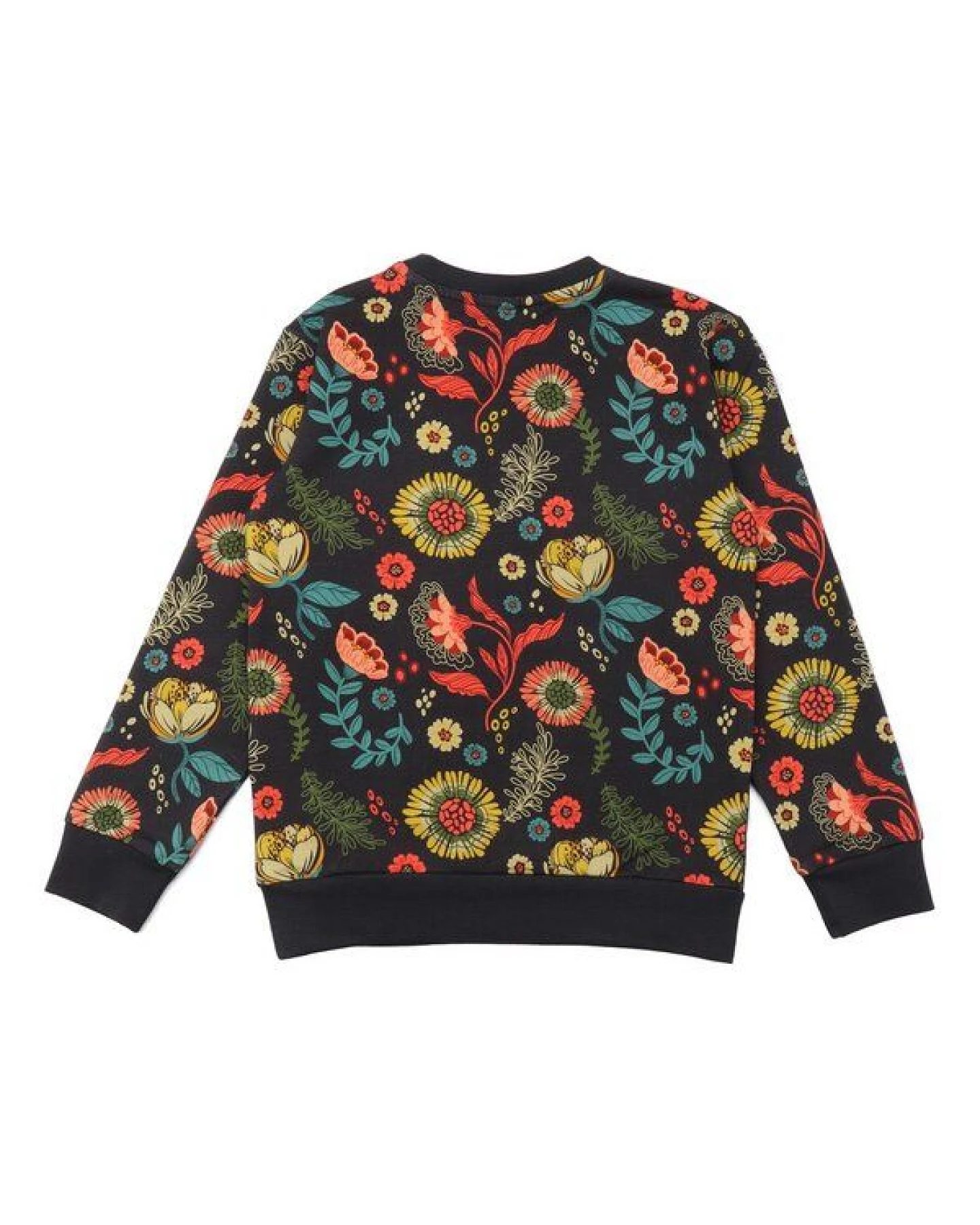 Kinder Sweatshirt GOTS zertifiziert Bio-Baumwolle Anthrazit Blumen-Allover-Print Rundhals – Walkiddy – Ansicht 3