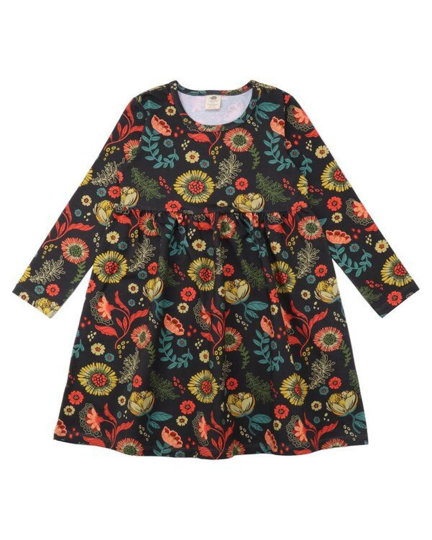 Baby Kleid Langarm – Anthrazit mit buntem Blumenmuster, weich & bequem – Ansicht 2