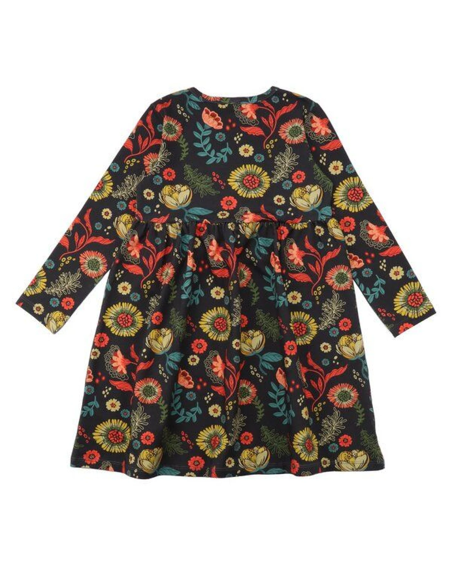 Baby Kleid Langarm – Anthrazit mit buntem Blumenmuster, weich & bequem – Ansicht 3