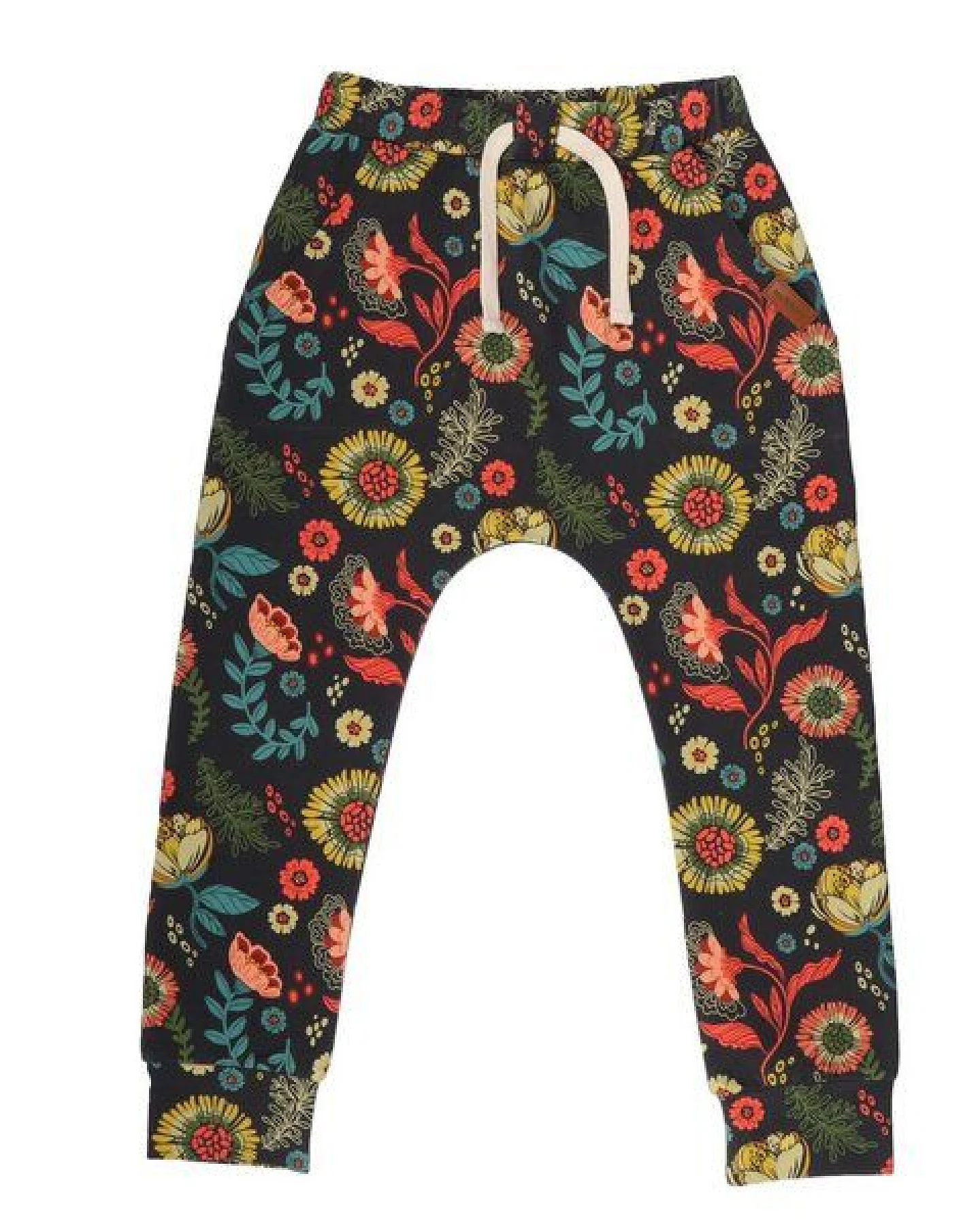 Kinder Jogginghose GOTS zertifiziert – Anthrazit mit Blumenmuster, Bund mit Kordel, weich & bequem – Ansicht 2