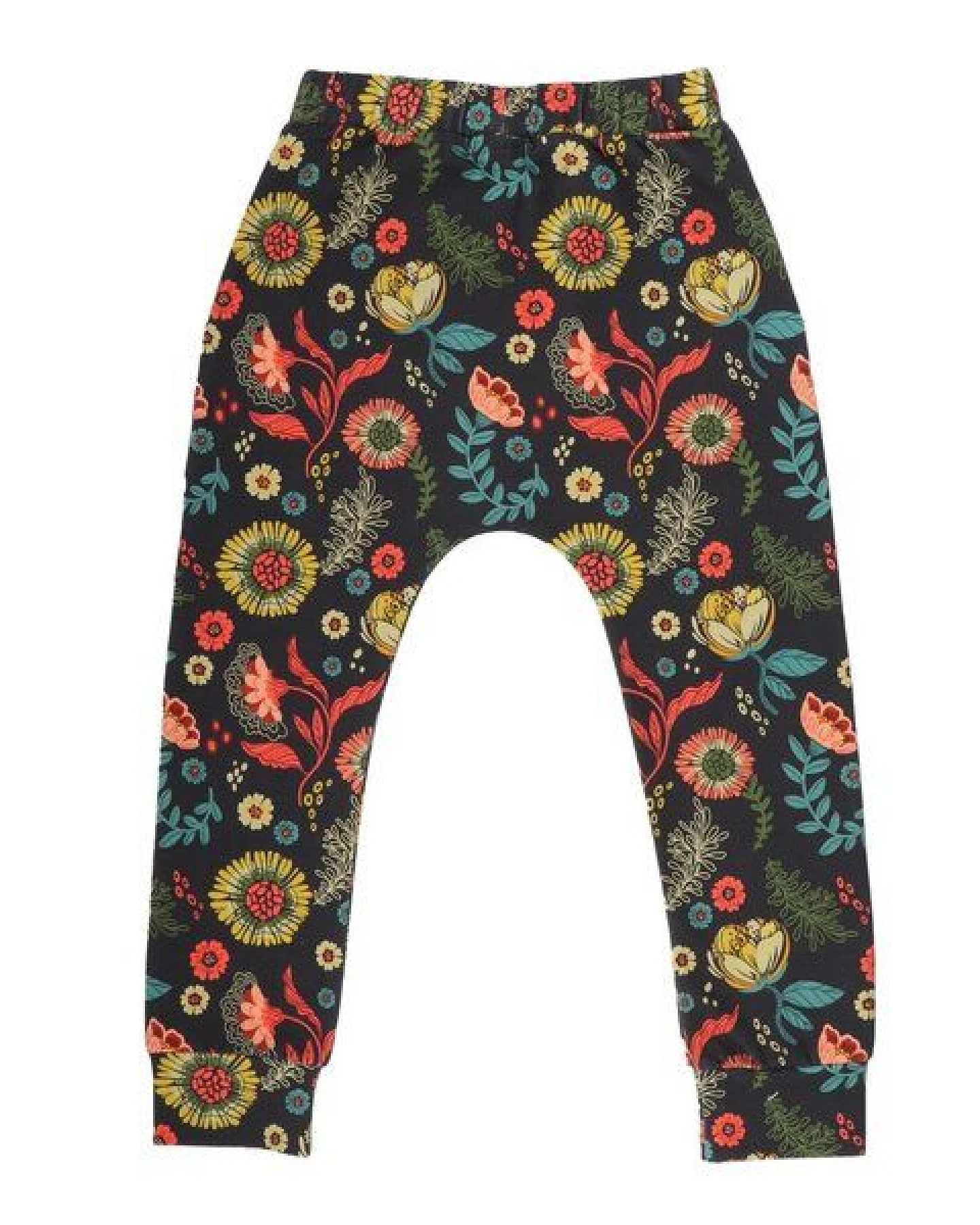 Kinder Jogginghose GOTS zertifiziert – Anthrazit mit Blumenmuster, Bund mit Kordel, weich & bequem – Ansicht 3