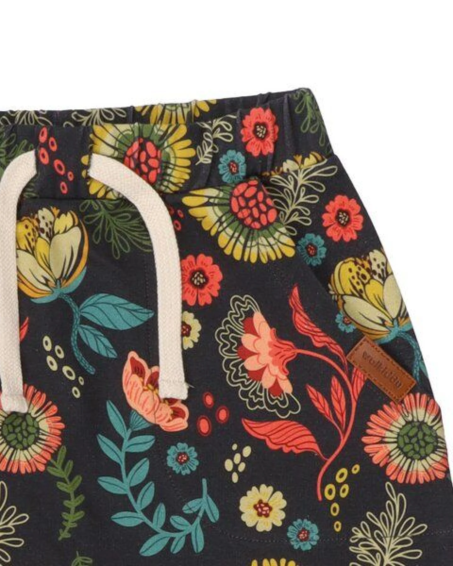 Kinder Jogginghose GOTS zertifiziert – Anthrazit mit Blumenmuster, Bund mit Kordel, weich & bequem – Ansicht 4