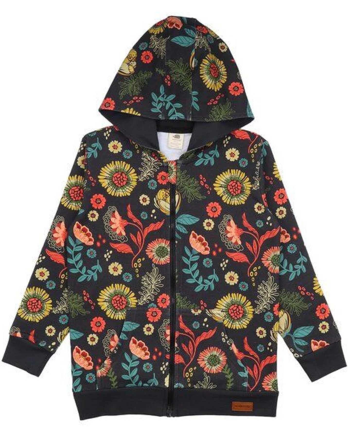 Kinder Sweatjacke GOTS zertifiziert Bio-Baumwolle, Dunkelblau, Blumenmuster, Walkiddy – Ansicht 2