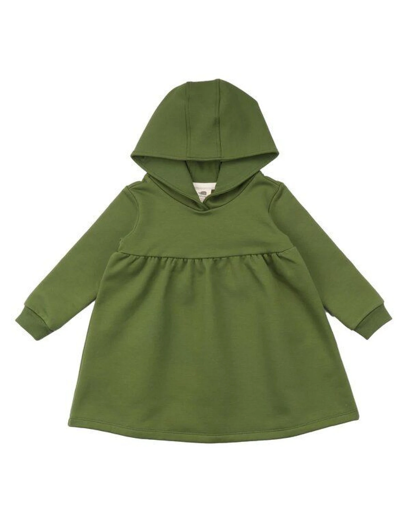 Kinder Kapuzenkleid GOTS zertifiziert, 95% Bio-Baumwolle, grün „Pesto“, Langarm, weich & bequem – Walkiddy – Ansicht 2
