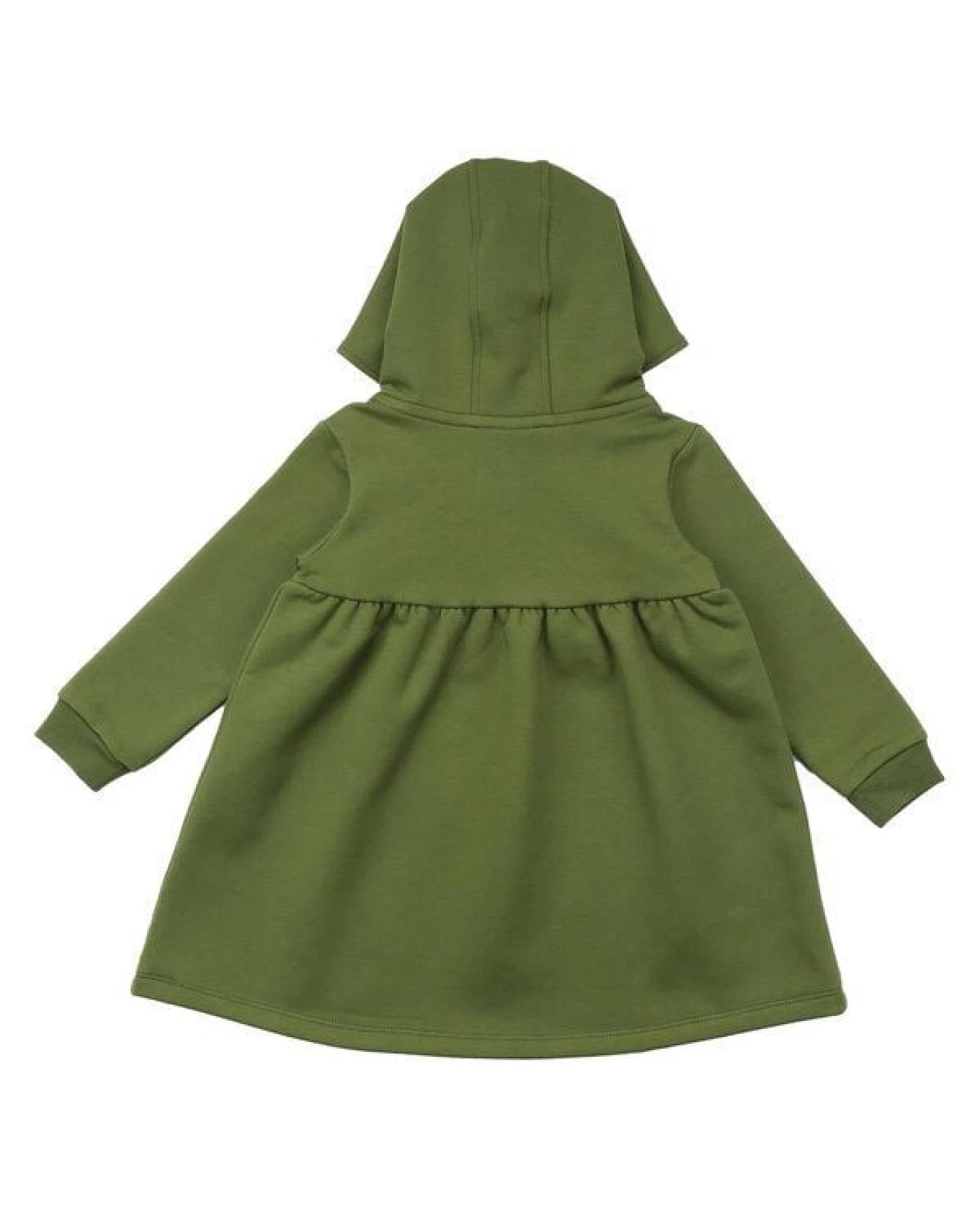 Kinder Kapuzenkleid GOTS zertifiziert, 95% Bio-Baumwolle, grün „Pesto“, Langarm, weich & bequem – Walkiddy – Ansicht 3