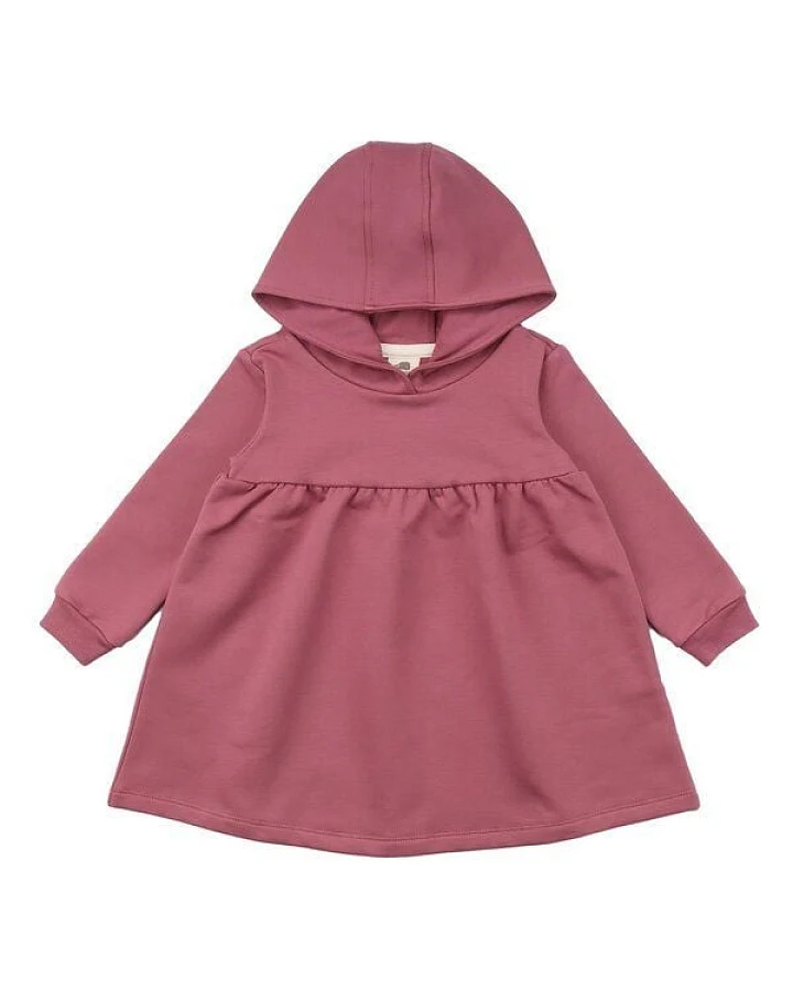 Kinder Kleid GOTS zertifiziert – 95% Bio-Baumwolle, Rosa, Langarm mit Kapuze, 5% Elasthan, weich & bequem