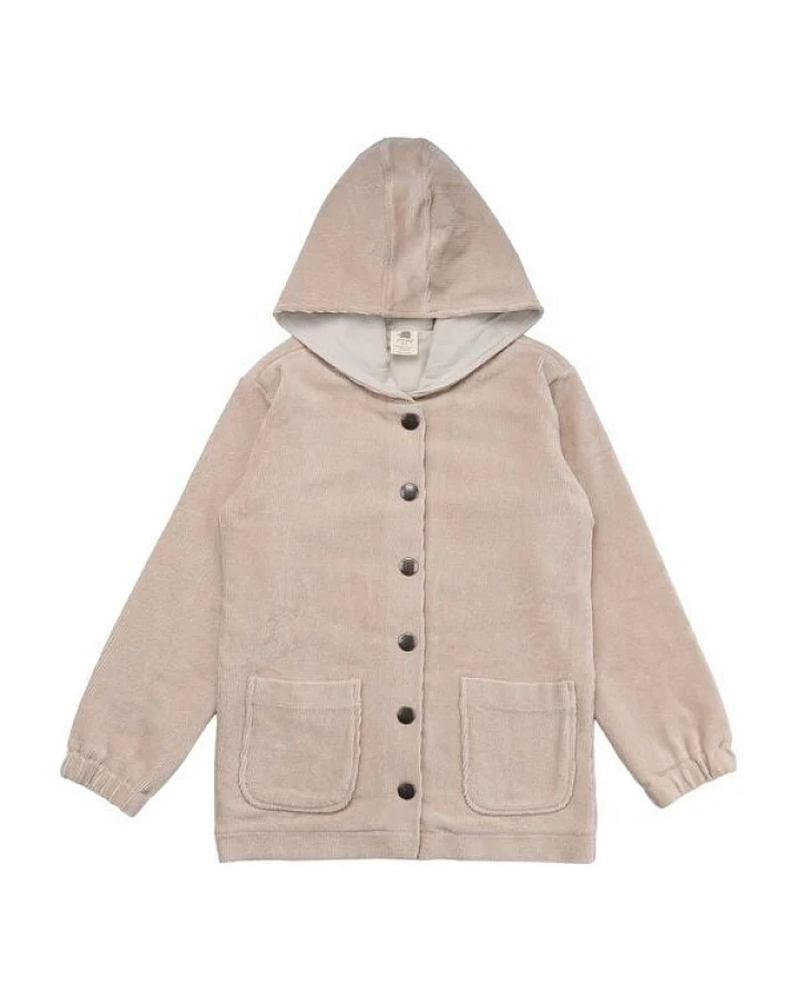 Baby Kapuzenjacke GOTS zertifiziert Bio-Baumwolle 95/5 Elasthan Beige uni Knopfleiste weich – Walkiddy