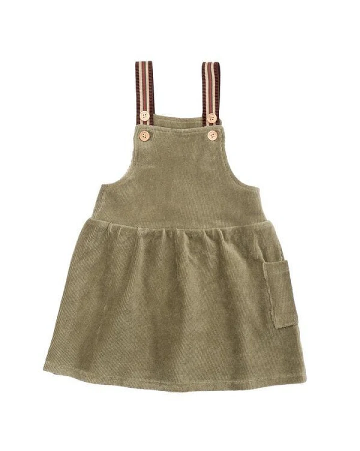 Kleid Cord Grün Bio-Baumwolle Walkiddy - Nachhaltig, GOTS-zertifiziert, Burnt Olive, langärmelig, umweltfreundlich, hautfreundlich, elastisch.