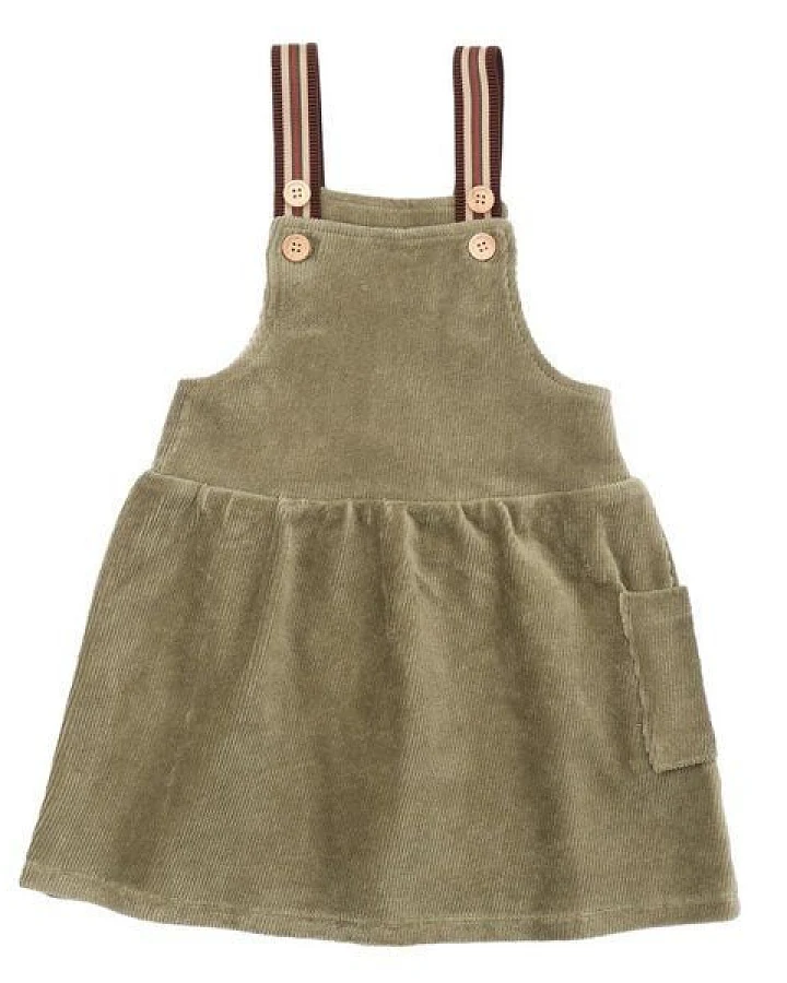 Kleid Cord Grün Bio-Baumwolle Walkiddy - Nachhaltig, GOTS-zertifiziert, Burnt Olive, langärmelig, umweltfreundlich, hautfreundlich, elastisch.