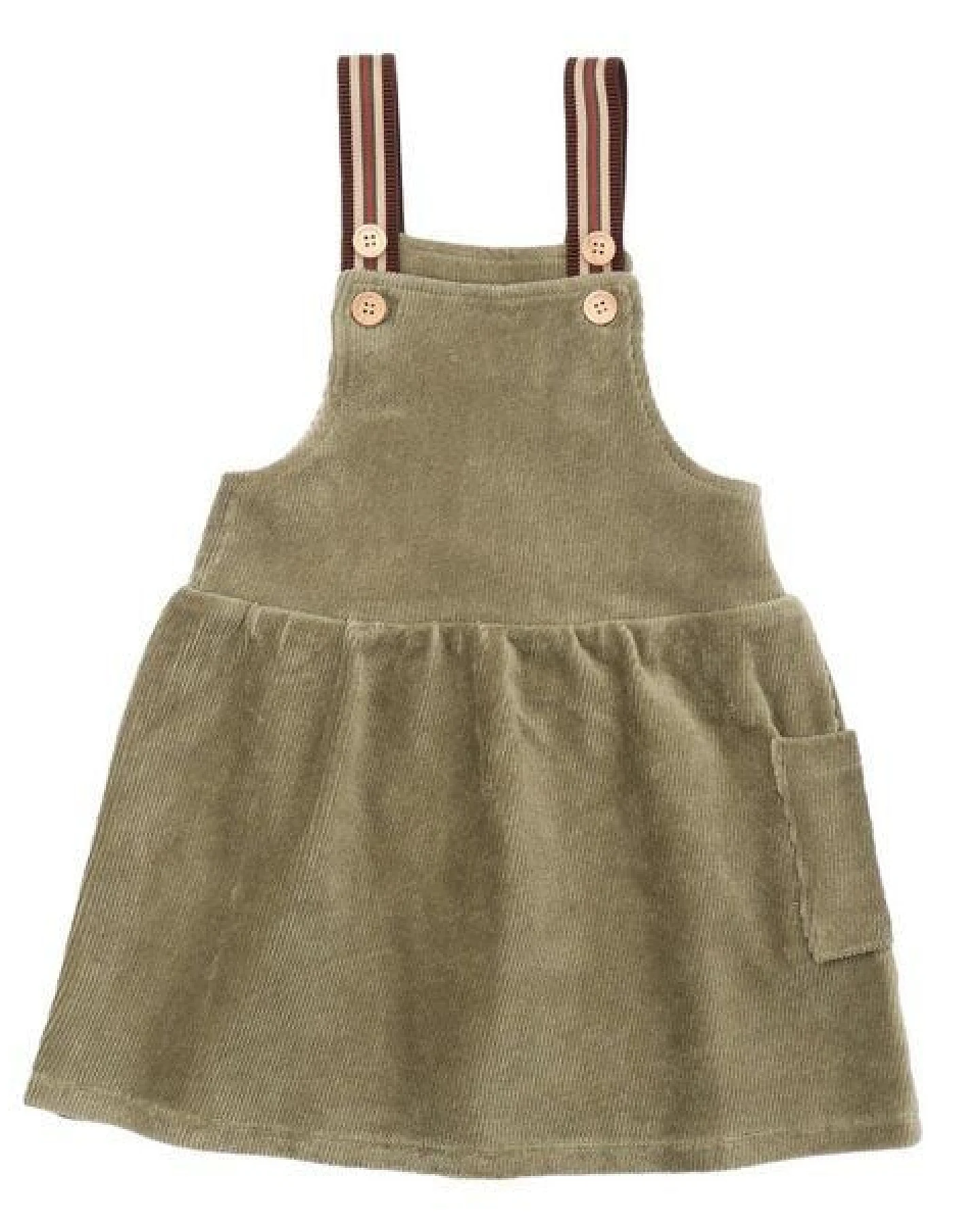 Kleid Cord Grün Bio-Baumwolle Walkiddy - Nachhaltig, GOTS-zertifiziert, Burnt Olive, langärmelig, umweltfreundlich, hautfreundlich, elastisch. – Ansicht 2