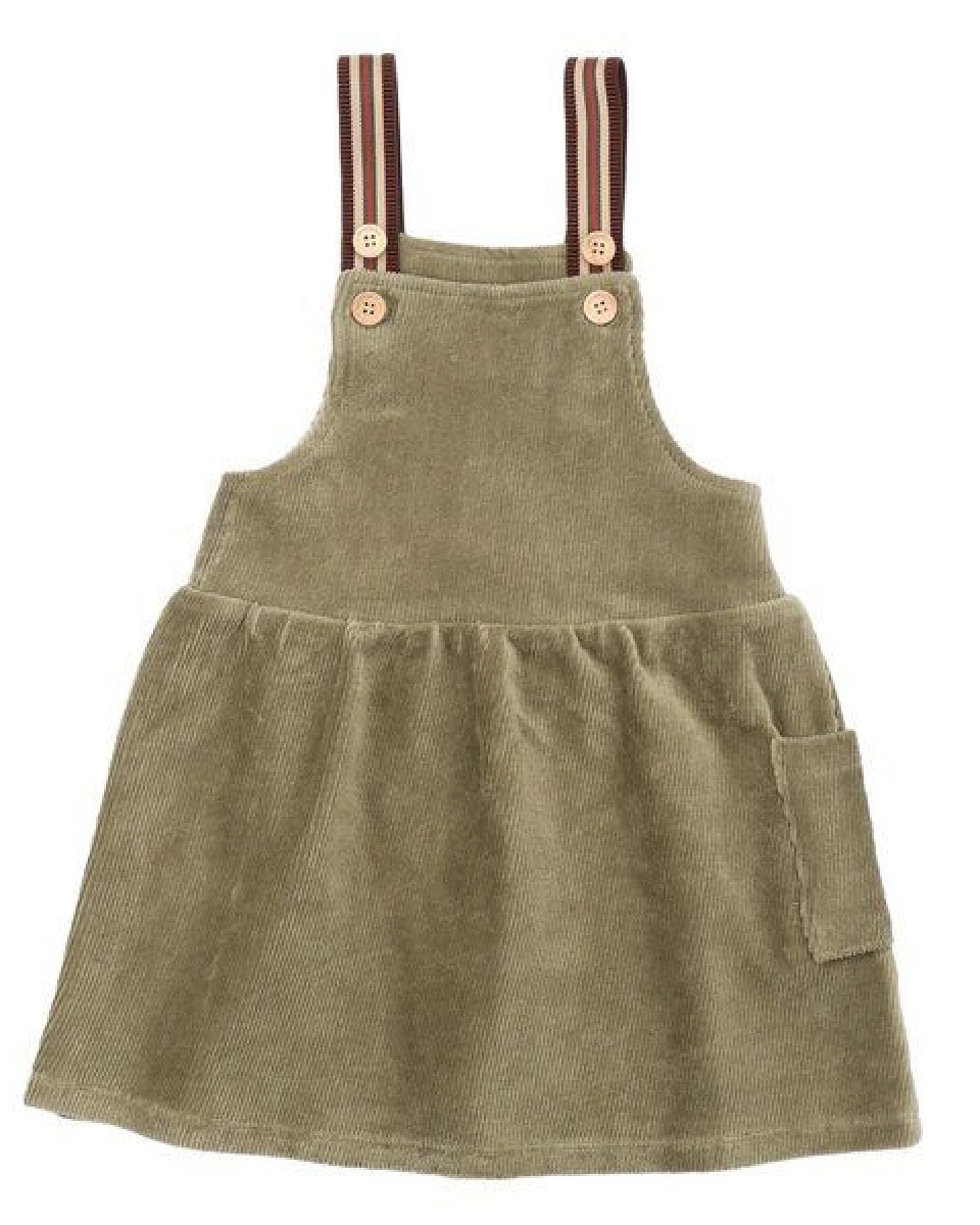 Kleid Cord Grün Bio-Baumwolle Walkiddy - Nachhaltig, GOTS-zertifiziert, Burnt Olive, langärmelig, umweltfreundlich, hautfreundlich, elastisch. – Ansicht 2
