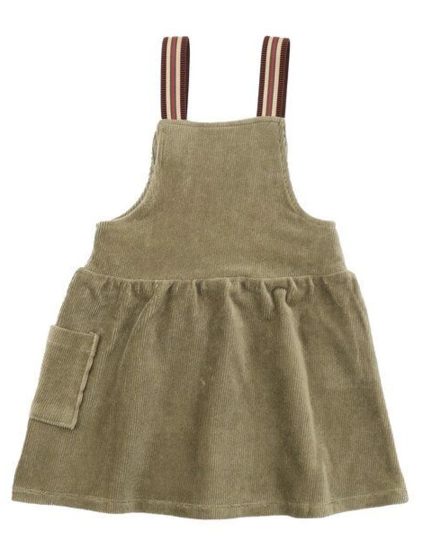 Kleid Cord Grün Bio-Baumwolle Walkiddy - Nachhaltig, GOTS-zertifiziert, Burnt Olive, langärmelig, umweltfreundlich, hautfreundlich, elastisch. – Ansicht 3