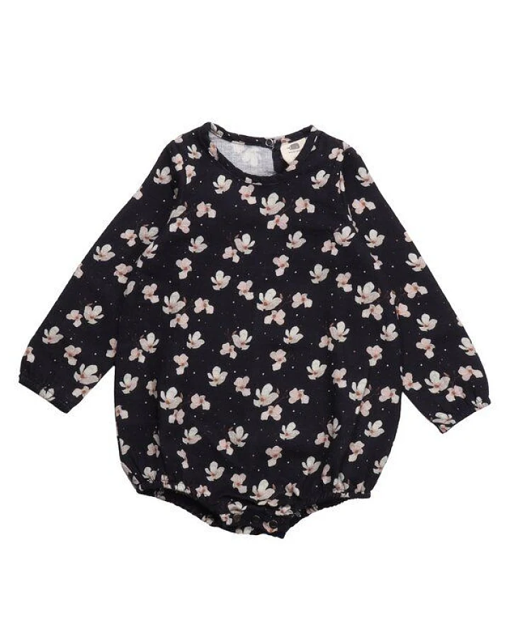 Baby Langarmbody GOTS-zertifiziert aus Bio-Baumwolle, dunkelblau mit Allover-Muster – Walkiddy, weich & hautfreundlich