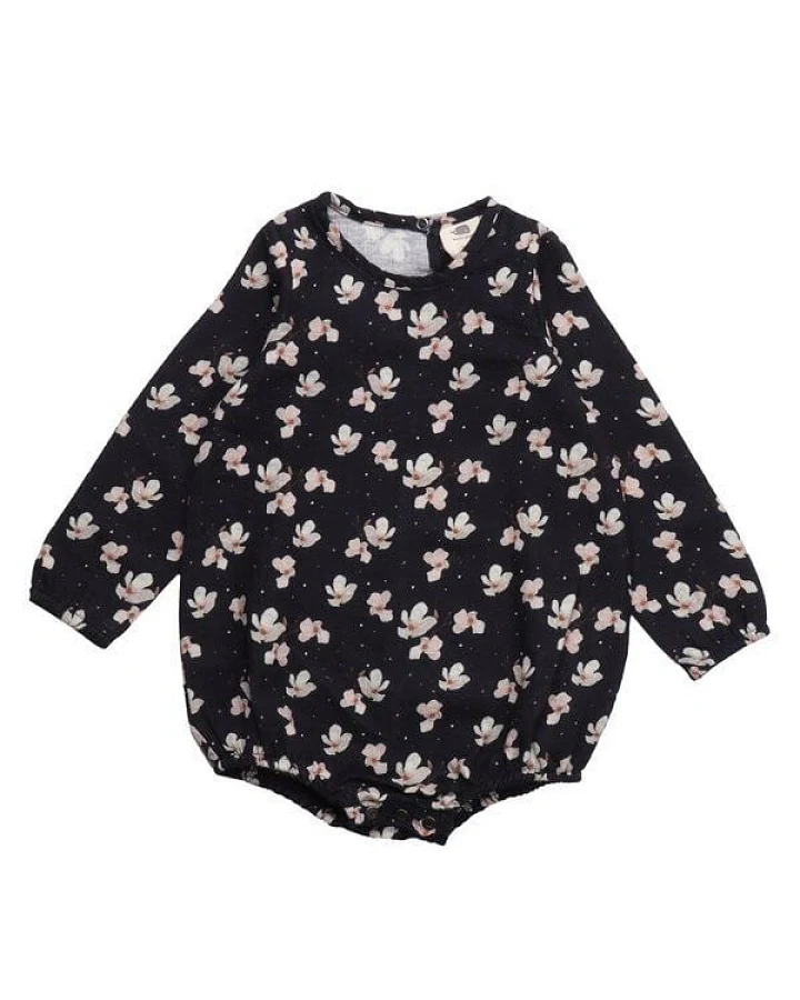 Baby Langarmbody GOTS-zertifiziert aus Bio-Baumwolle, dunkelblau mit Allover-Muster – Walkiddy, weich & hautfreundlich