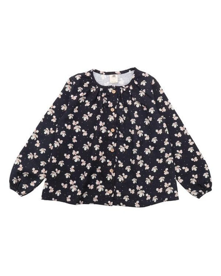 Baby Langarmshirt GOTS zertifiziert – 95% Bio-Baumwolle, Dunkelblau mit Blütenmuster, weich & bequem