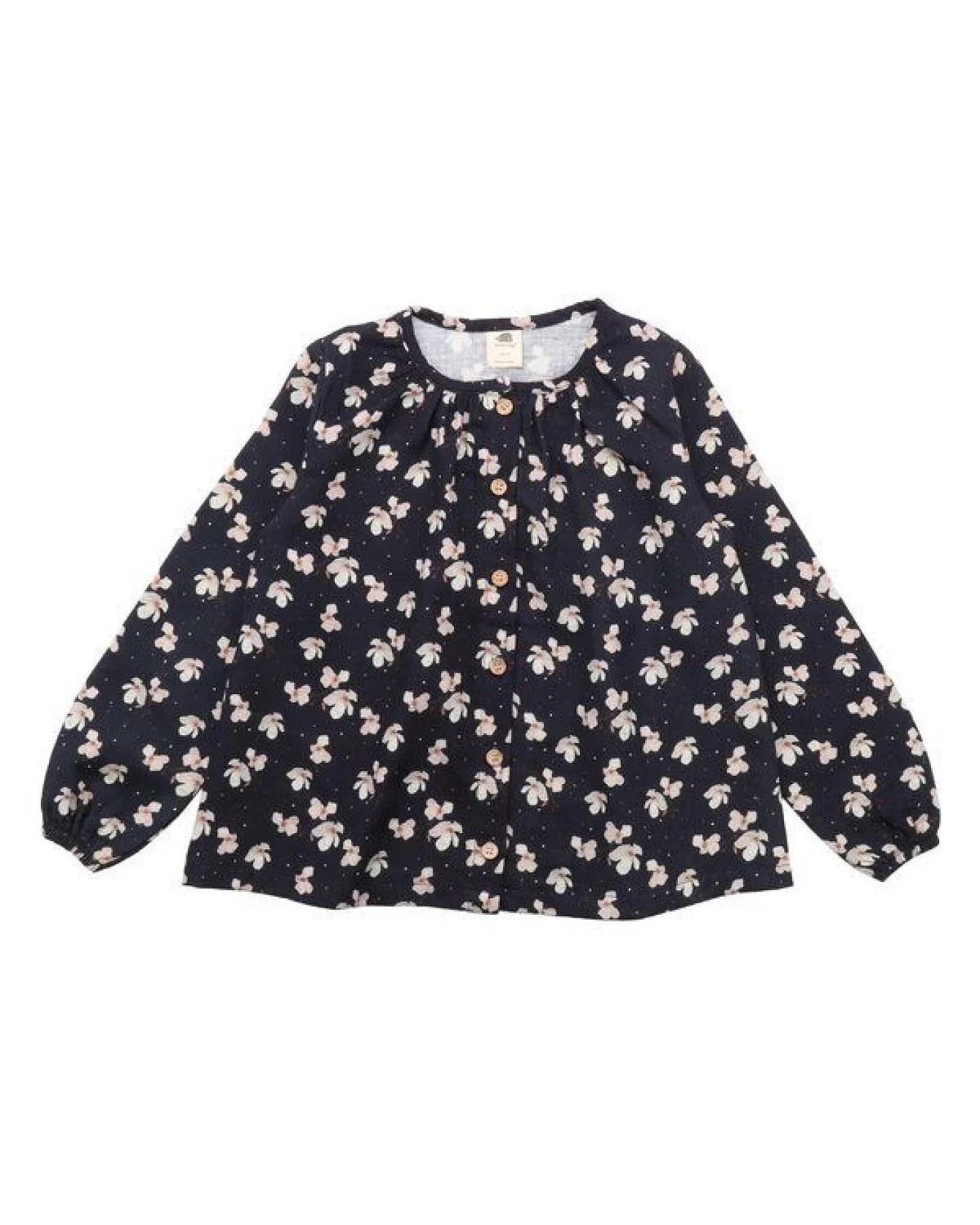 Baby Langarmshirt GOTS zertifiziert – 95% Bio-Baumwolle, Dunkelblau mit Blütenmuster, weich & bequem – Ansicht 2