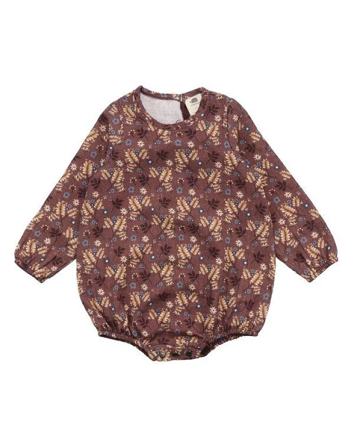 Baby Langarmbody GOTS zertifiziert – Braun mit Blumenmuster, weich & bequem
