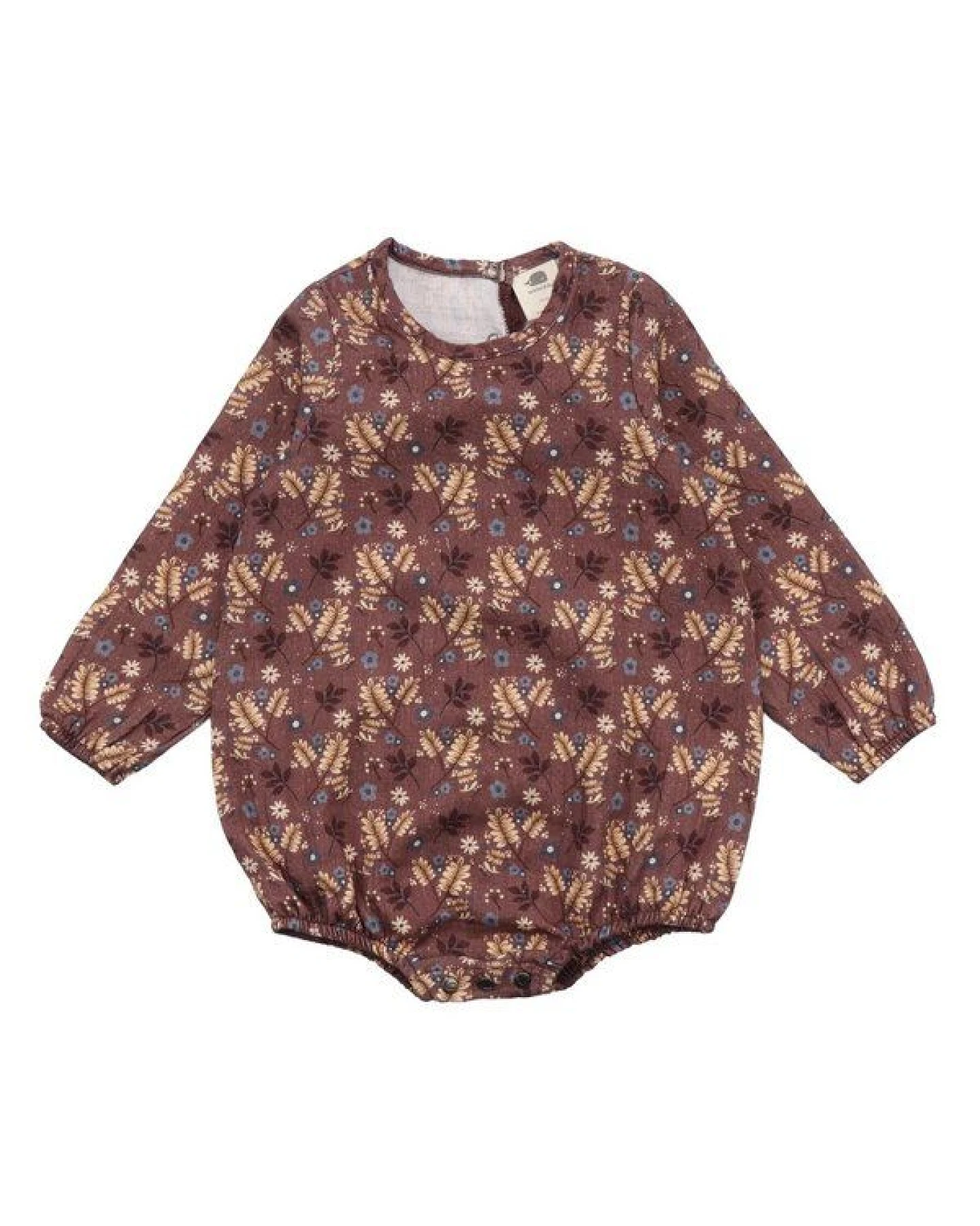 Baby Langarmbody GOTS zertifiziert – Braun mit Blumenmuster, weich & bequem – Ansicht 2
