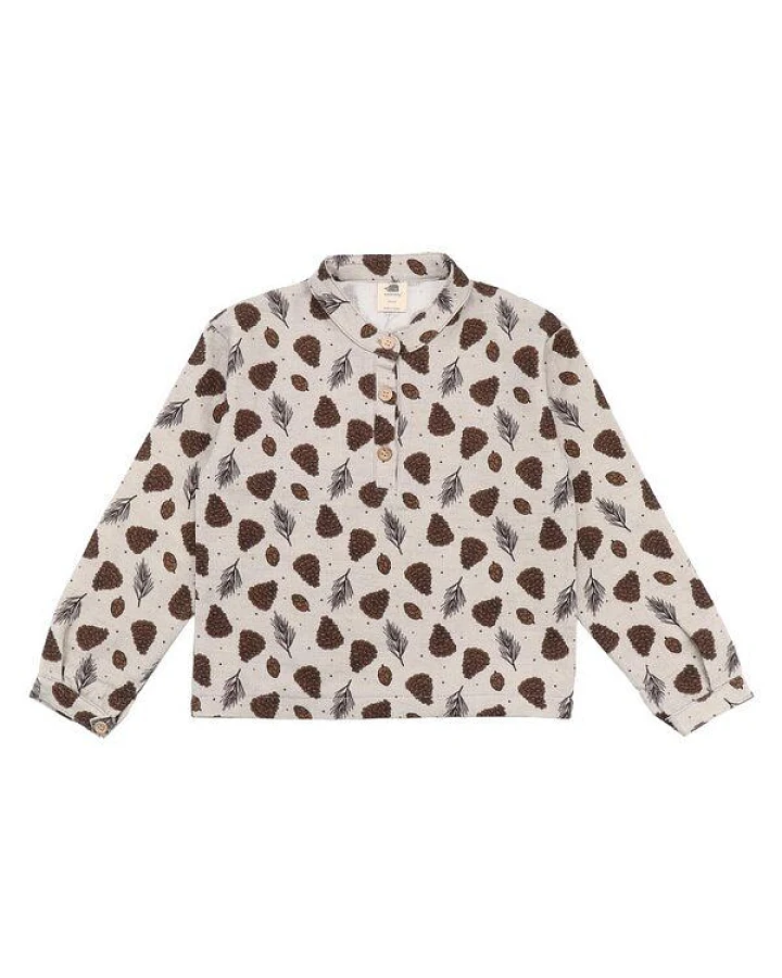 Kinder Langarmshirt GOTS zertifiziert – 95% Bio-Baumwolle, Beige mit Tupfenmuster, 5% Elasthan, weich & bequem