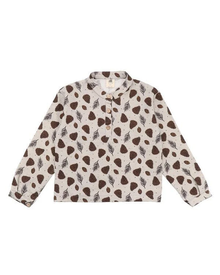 Kinder Langarmshirt GOTS zertifiziert – 95% Bio-Baumwolle, Beige mit Tupfenmuster, 5% Elasthan, weich & bequem