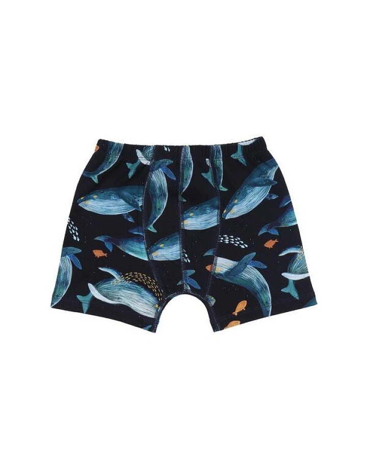 Kleinkinder Unterhose GOTS-zertifiziert aus Bio-Baumwolle, dunkelblau mit Wal-Motiv, 95% Baumwolle 5% Elasthan – Walkiddy, weich & bequem